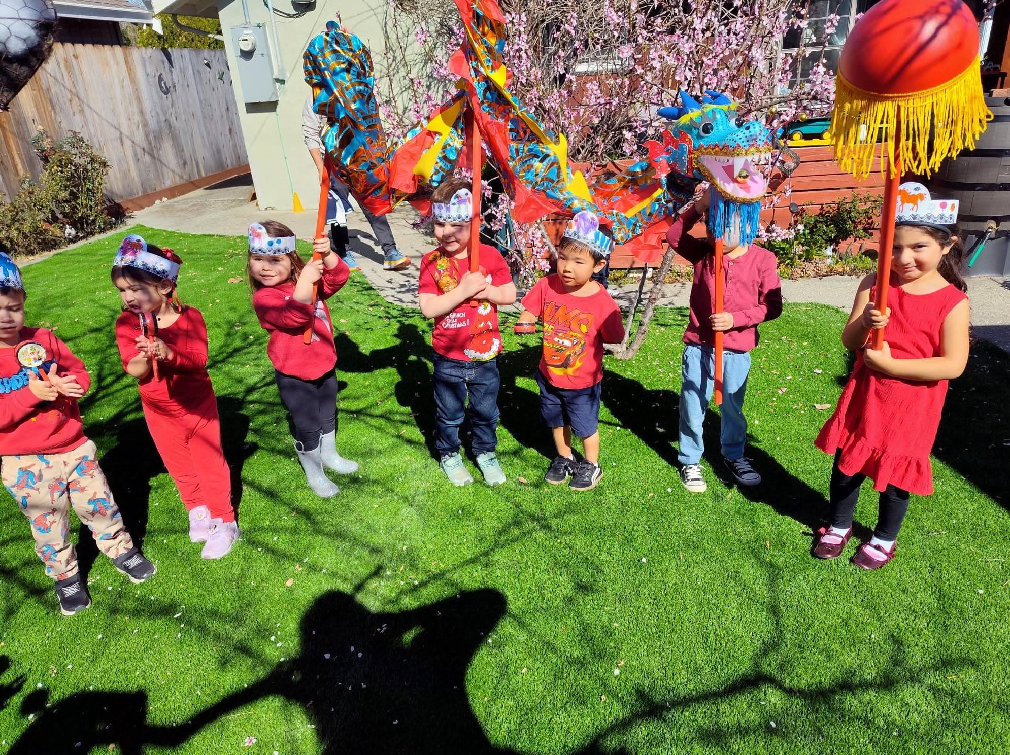 Children in a dragon parade